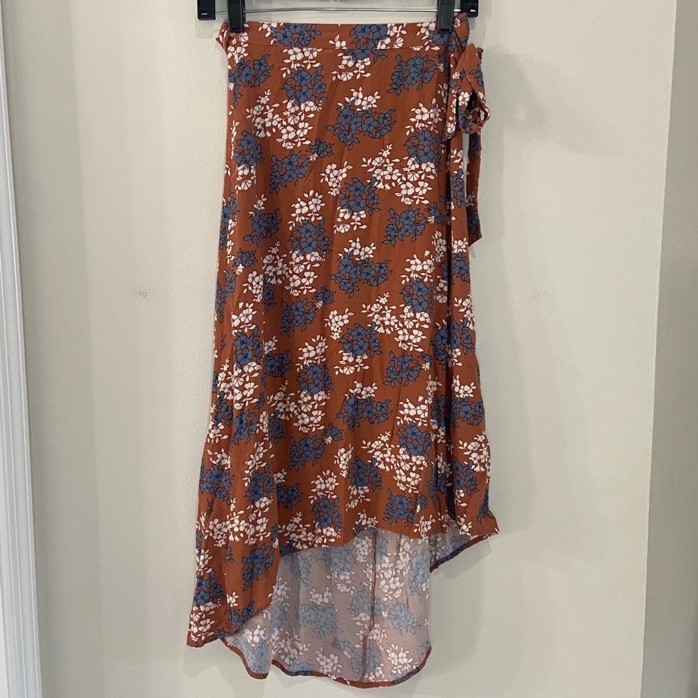 Saltwater LUXE Floral Midi Skirt in Rust and Blue